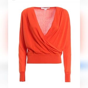 DVF orange Paz cotton blend wrap sweater
